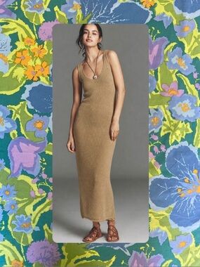 Self Contrast x Anthropologie Sleeveless Ribbed Maxi Dress in Camel small